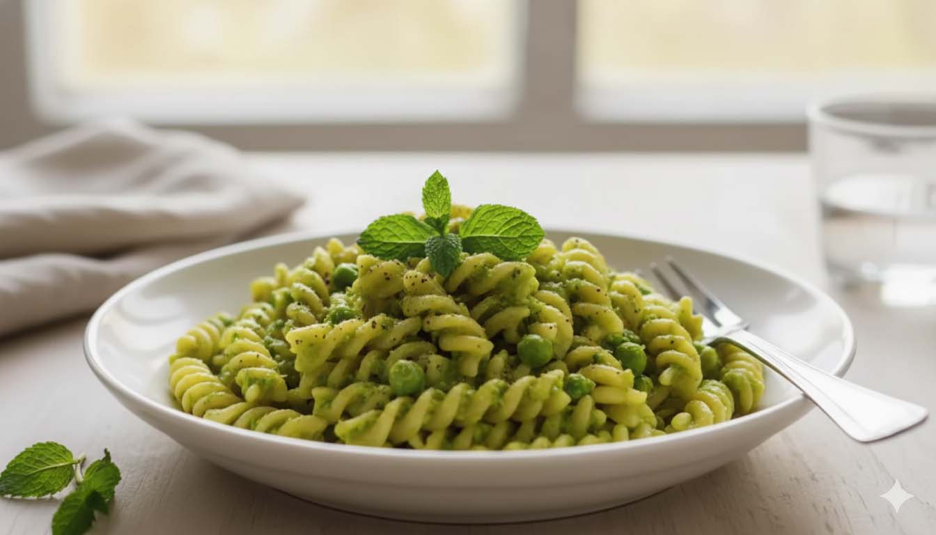 Easy Green Pea & Mint Fusilli (Hara Masala)